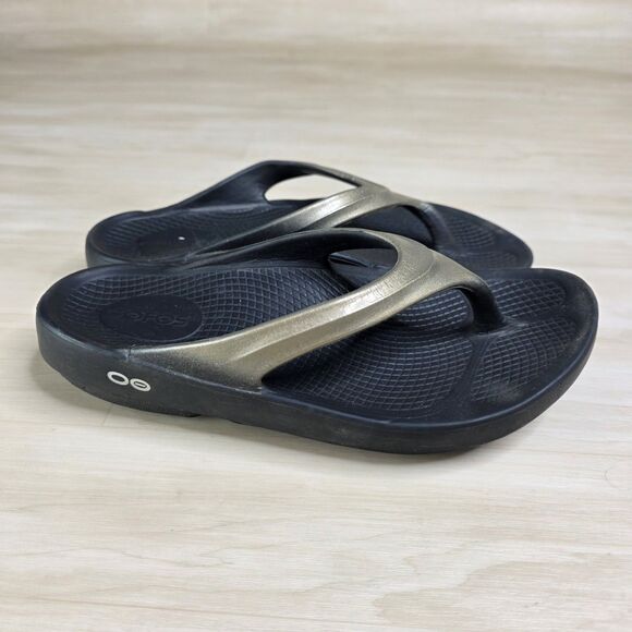 OOFOS OOlala Luxe Recovery Sandal Women’s Black/Latte Size 6 - Picture 1 of 9